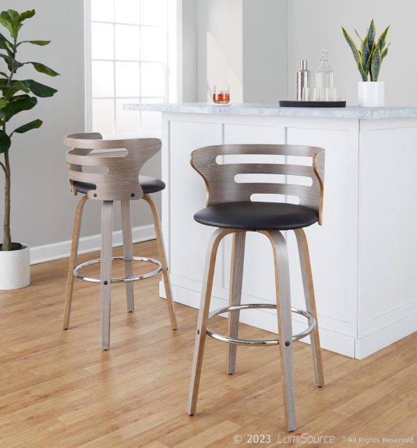 Cosini 30 Mid Century Modern Barstool Light GreyBlack Set of 2