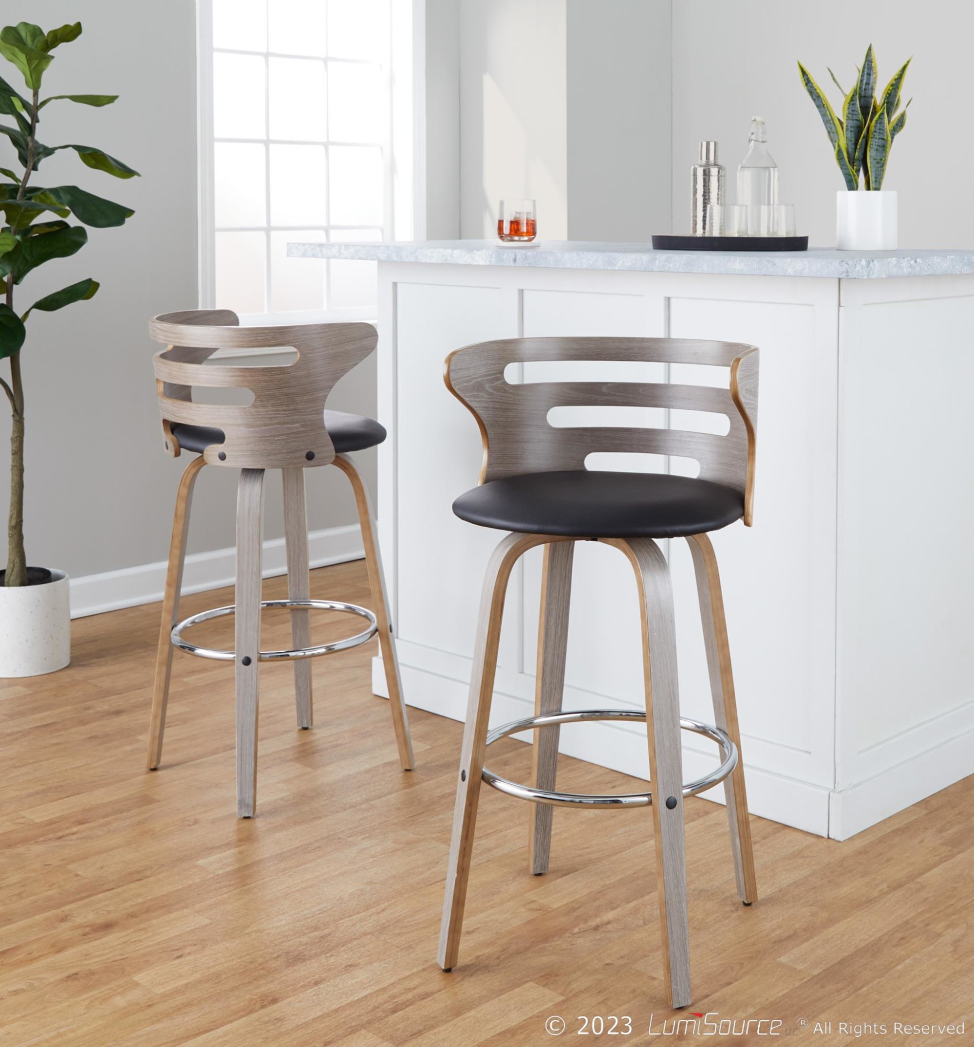 Cosini 30 Mid-Century Modern Barstool Light Grey/Black (Set of 2) 1 Cosini 30 Mid-Century Modern Barstool Light Grey/Black (Set of 2)