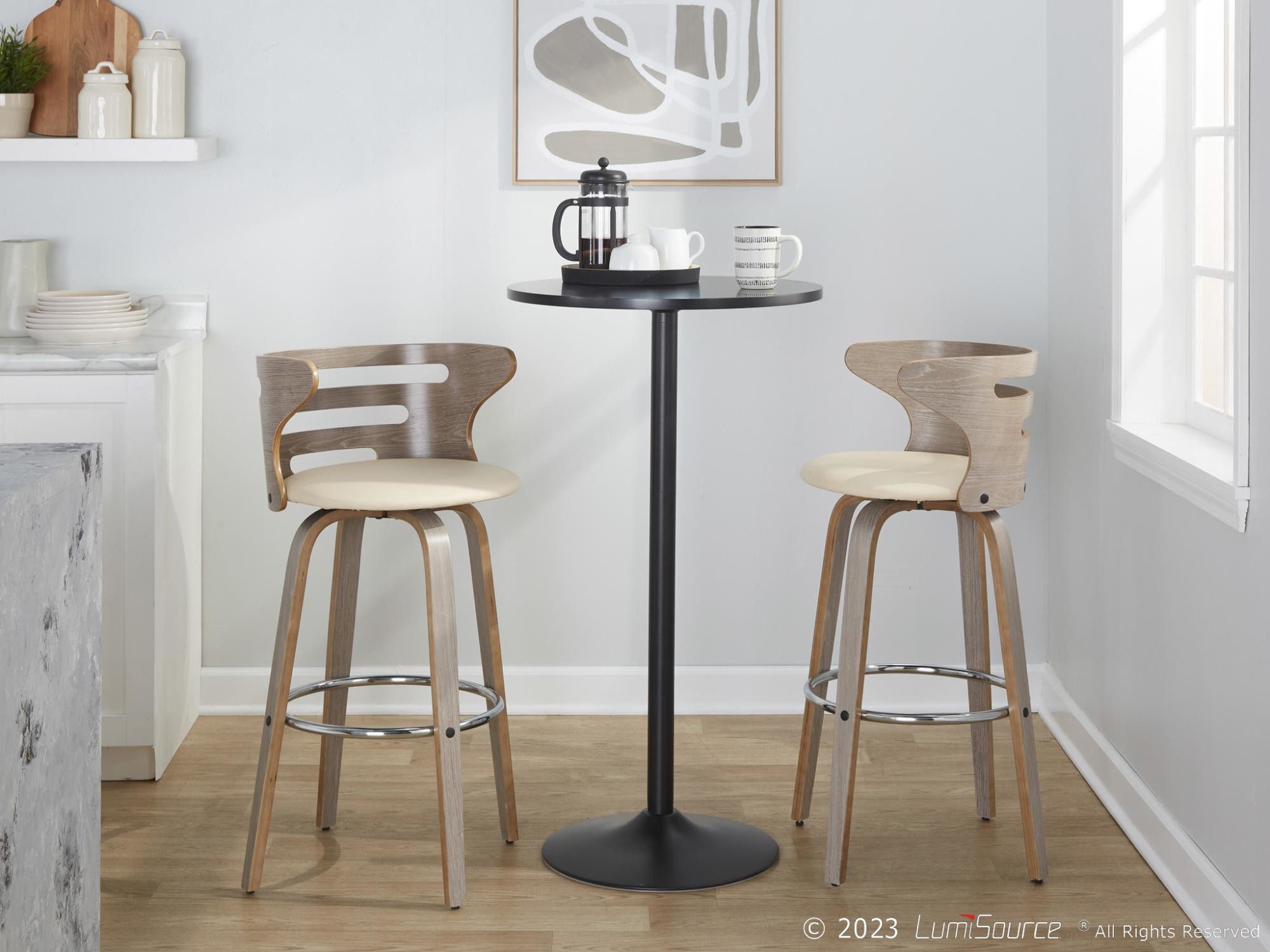 Cosini 30 Mid-Century Modern Light Grey Barstools (Set of 2) 3 Cosini 30 Mid-Century Modern Light Grey Barstools (Set of 2) - Image 3
