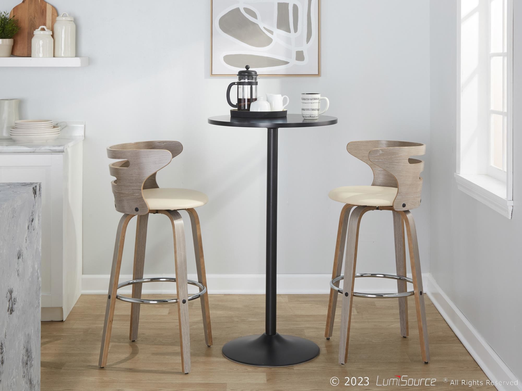 Cosini 30 Mid-Century Modern Light Grey Barstools (Set of 2) 4 Cosini 30 Mid-Century Modern Light Grey Barstools (Set of 2) - Image 4