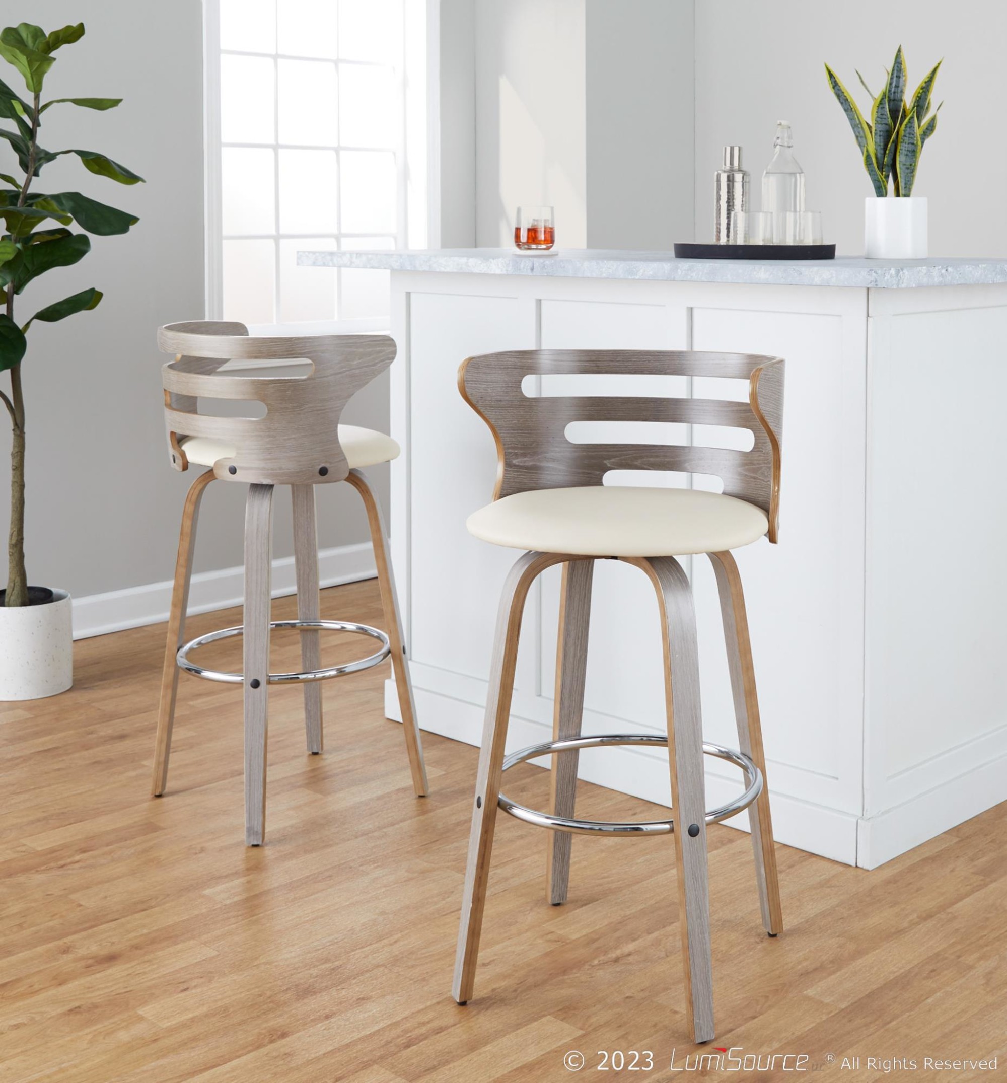 Cosini 30 Mid-Century Modern Light Grey Barstools (Set of 2) 1 Cosini 30 Mid-Century Modern Light Grey Barstools (Set of 2)
