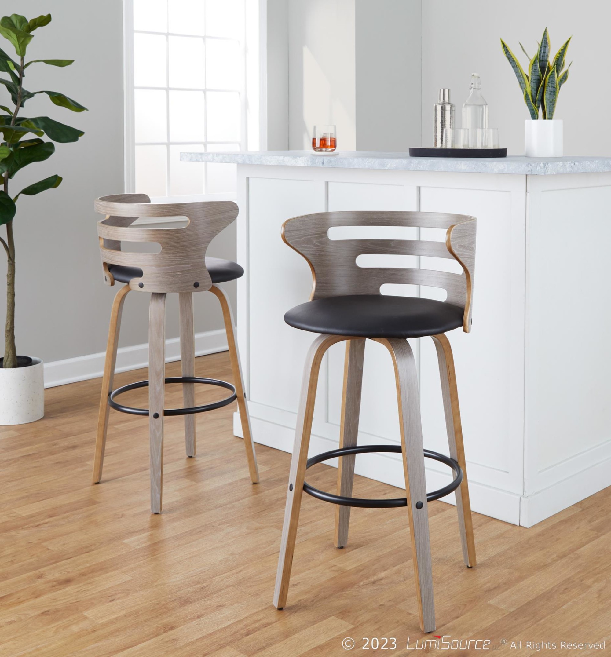 Cosini 30 Mid-Century Modern Swivel Barstool Light Grey (Set of 2) 2 Cosini 30 Mid-Century Modern Swivel Barstool Light Grey (Set of 2) - Image 2