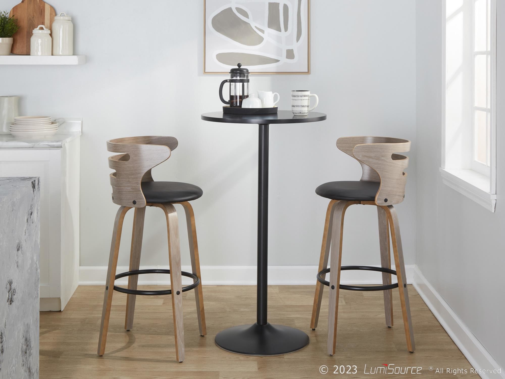 Cosini 30 Mid-Century Modern Swivel Barstool Light Grey (Set of 2) 3 Cosini 30 Mid-Century Modern Swivel Barstool Light Grey (Set of 2) - Image 3