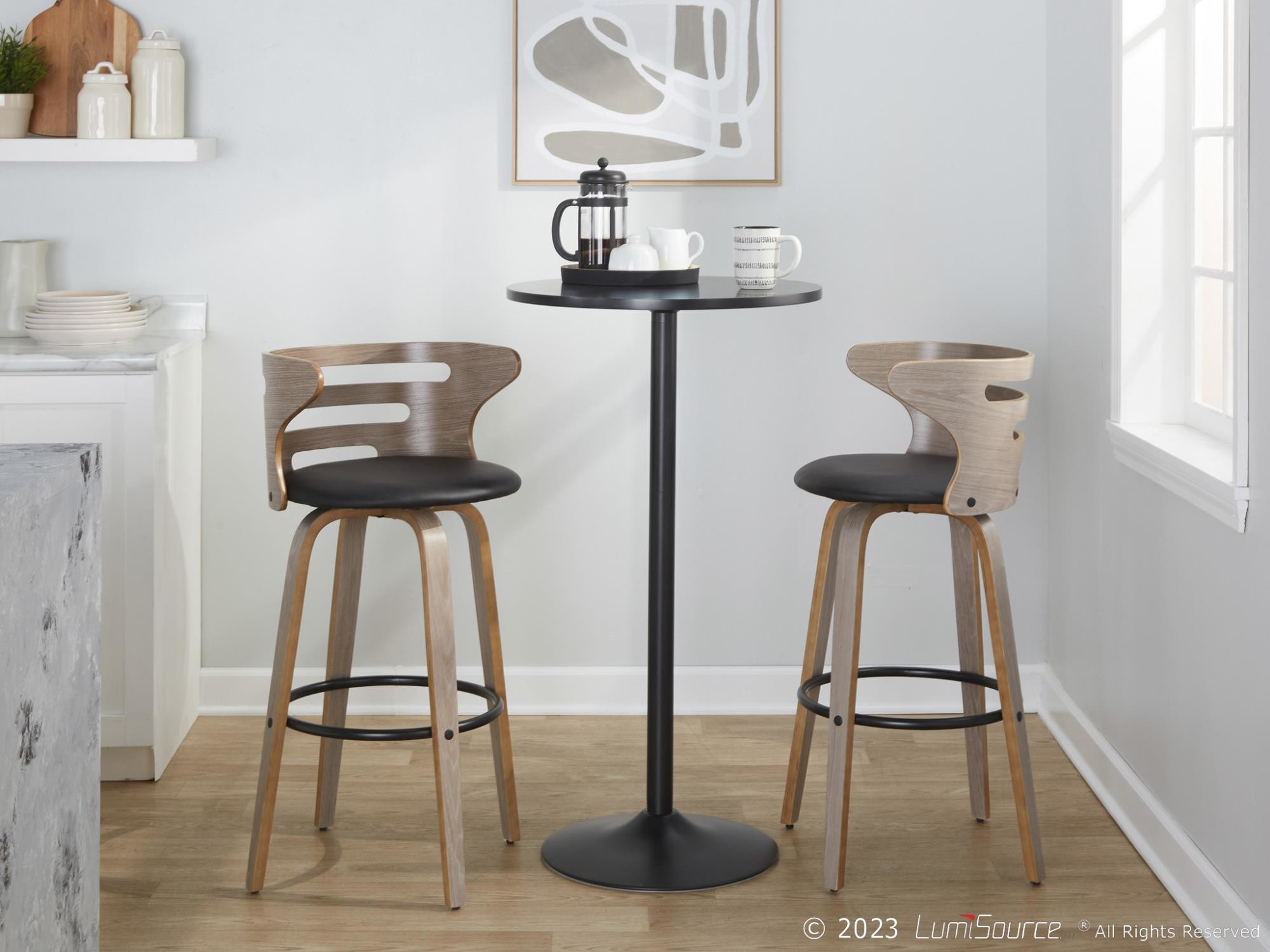 Cosini 30 Mid-Century Modern Swivel Barstool Light Grey (Set of 2) 4 Cosini 30 Mid-Century Modern Swivel Barstool Light Grey (Set of 2) - Image 4