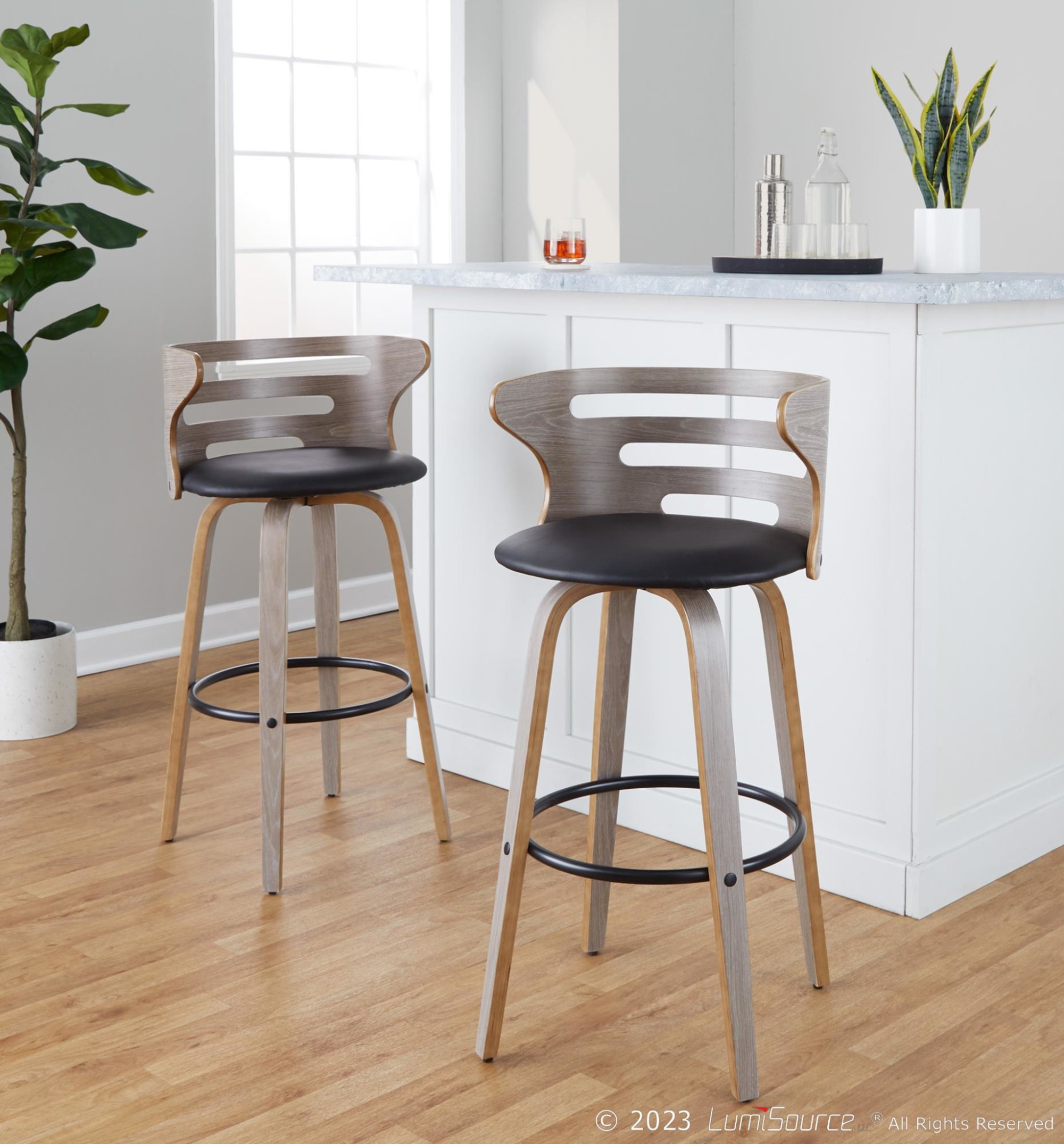 Cosini 30 Mid-Century Modern Swivel Barstool Light Grey (Set of 2) 1 Cosini 30 Mid-Century Modern Swivel Barstool Light Grey (Set of 2)