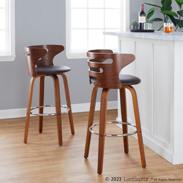 Cosini 30 Mid Century Modern Walnut Brown Swivel Barstool Set of 2 1