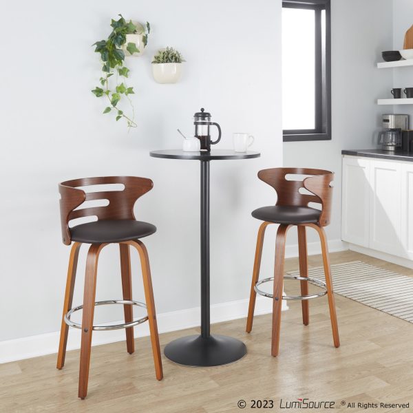 Cosini 30 Mid Century Modern Walnut Brown Swivel Barstool Set of 2 3