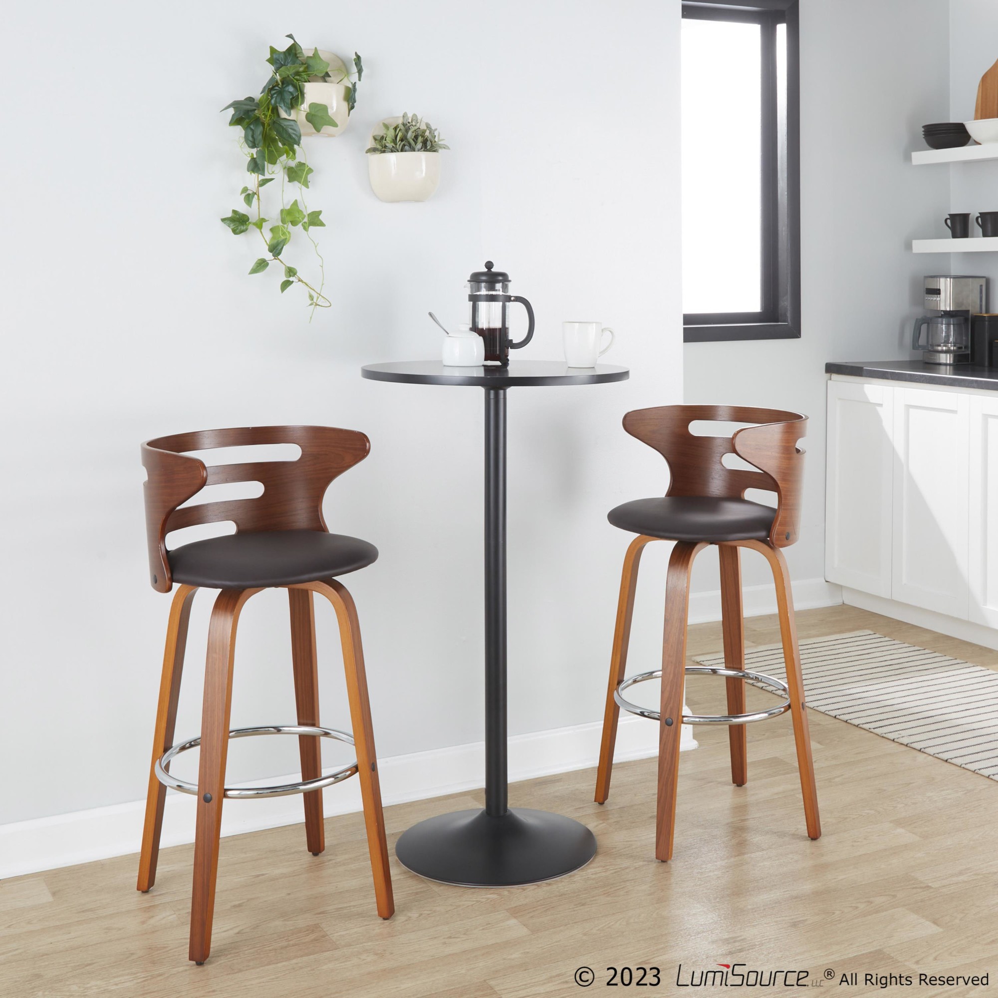 Cosini 30 Mid-Century Modern Walnut Brown Swivel Barstool (Set of 2) 3 Cosini 30 Mid-Century Modern Walnut Brown Swivel Barstool (Set of 2) - Image 3