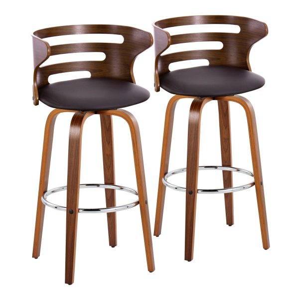 Cosini 30 Mid Century Modern Walnut Brown Swivel Barstool Set of 2 4