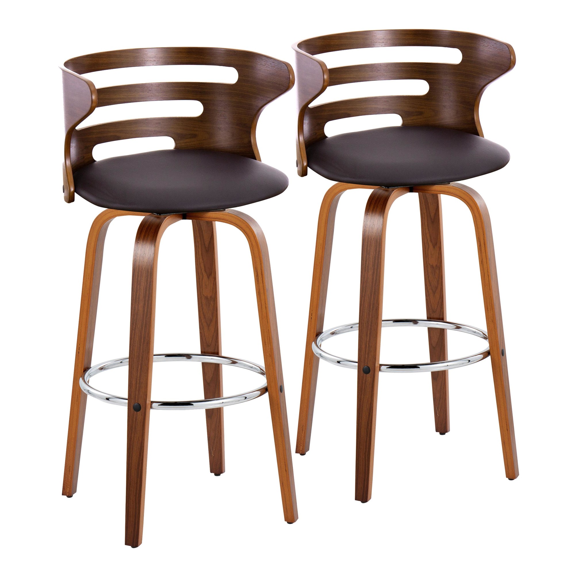 Cosini 30 Mid-Century Modern Walnut Brown Swivel Barstool (Set of 2) 4 Cosini 30 Mid-Century Modern Walnut Brown Swivel Barstool (Set of 2) - Image 4