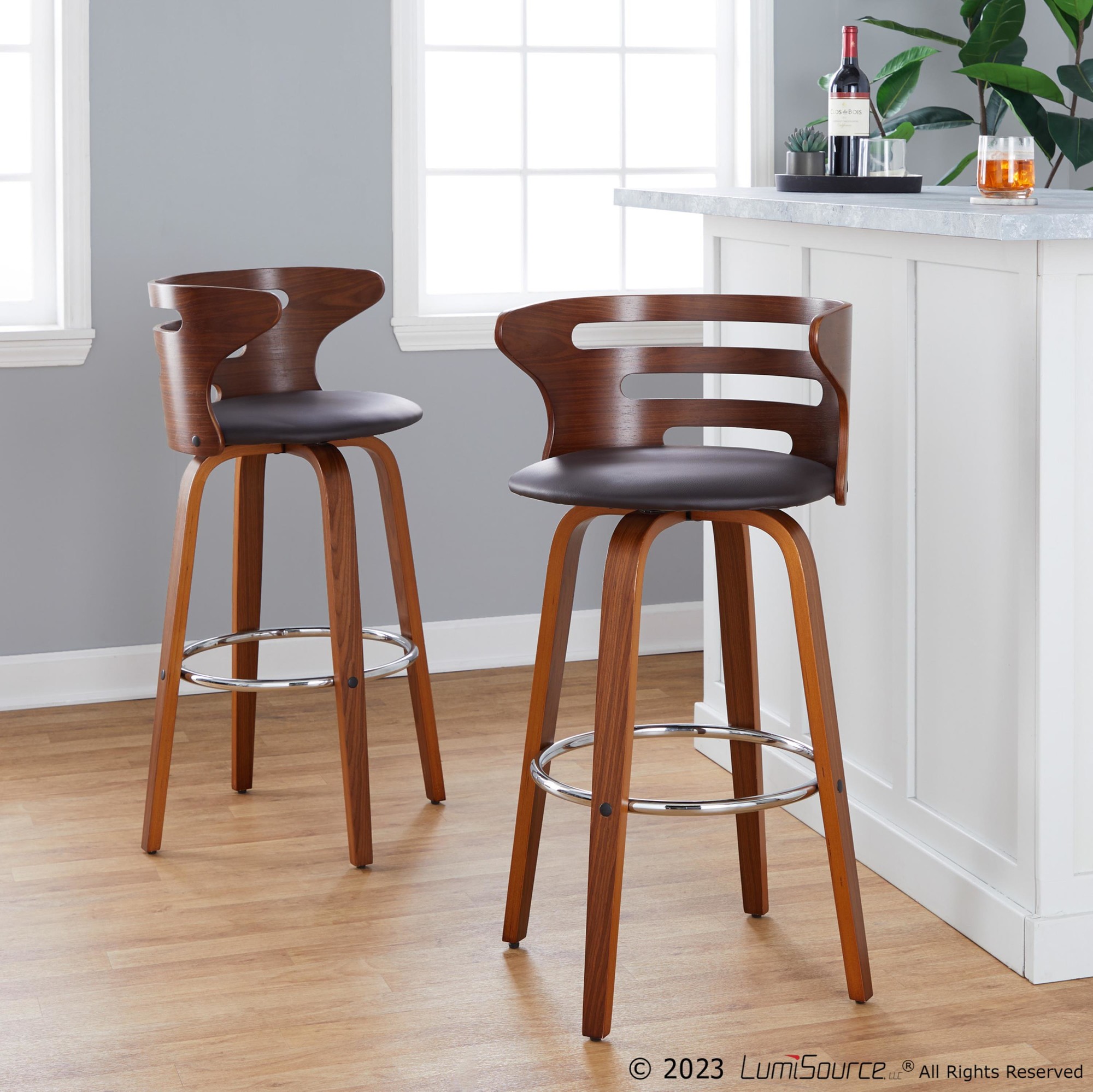 Cosini 30 Mid-Century Modern Walnut Brown Swivel Barstool (Set of 2) 1 Cosini 30 Mid-Century Modern Walnut Brown Swivel Barstool (Set of 2)