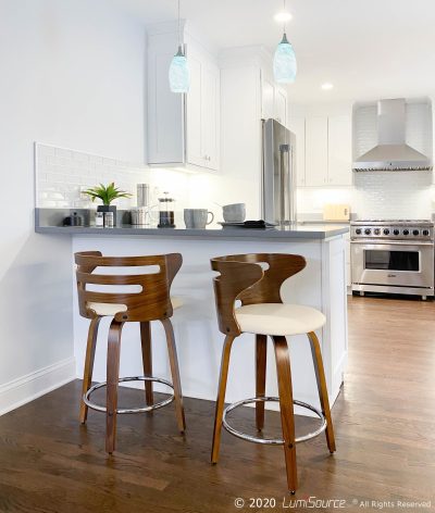 Cosini Mid-Century Modern Walnut Cream Swivel Counter Stool (Set of 2)