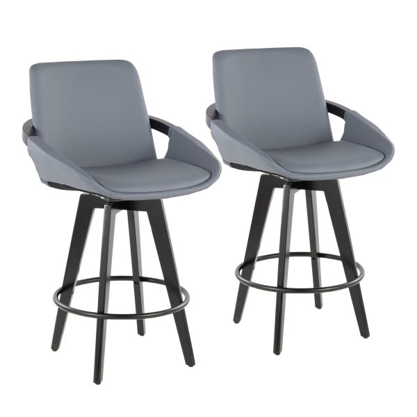 Cosmo 26 Contemporary Bamboo Grey Faux Leather Counter Stools Set of 2 1