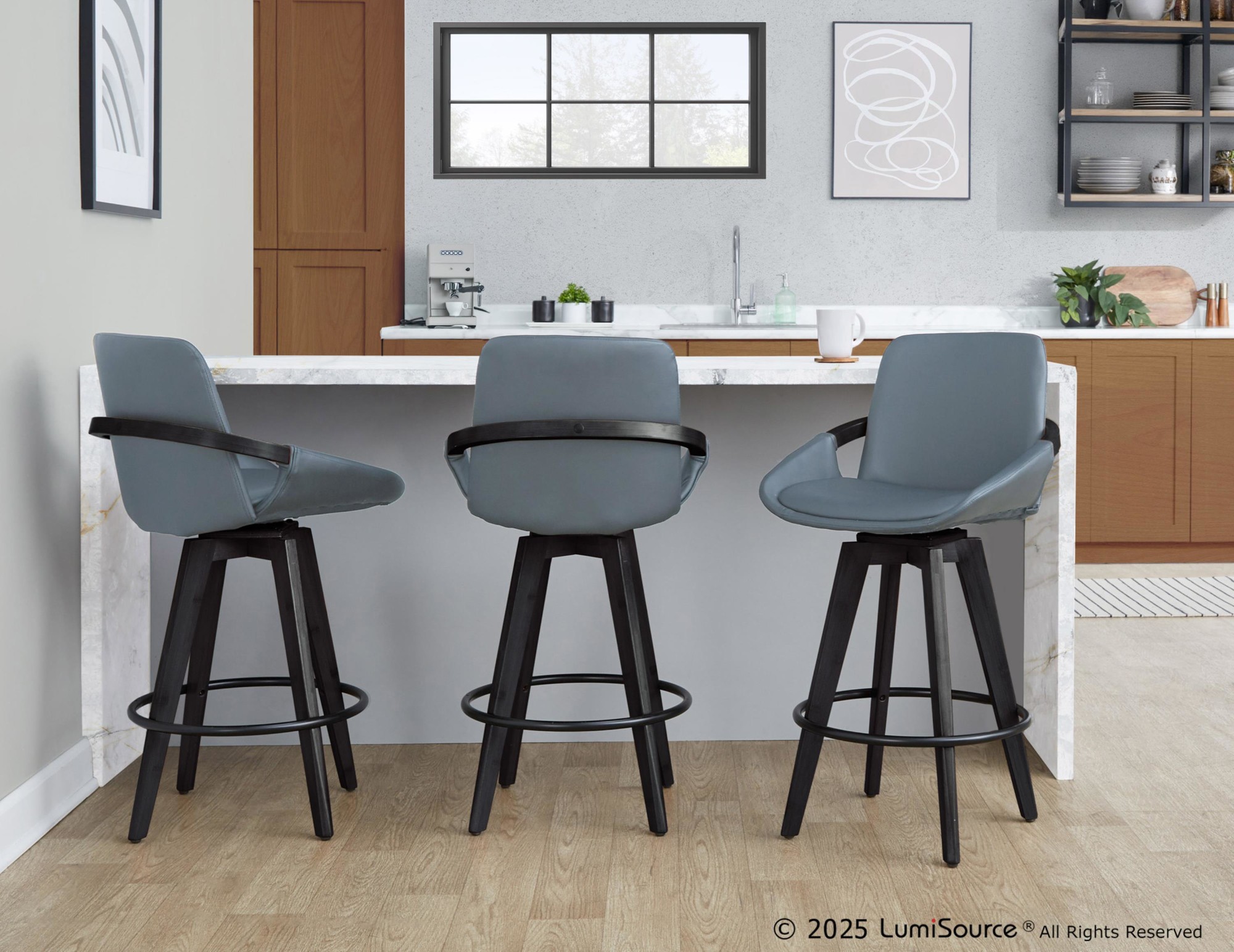 Cosmo 26 Contemporary Bamboo Grey Faux Leather Counter Stools (Set of 2) 1 Cosmo 26 Contemporary Bamboo Grey Faux Leather Counter Stools (Set of 2)