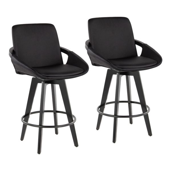 Cosmo 26 Contemporary Black Bamboo Swivel Counter Stools Set of 2 1