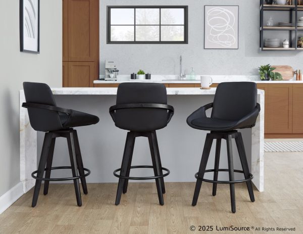 Cosmo 26 Contemporary Black Bamboo Swivel Counter Stools Set of 2
