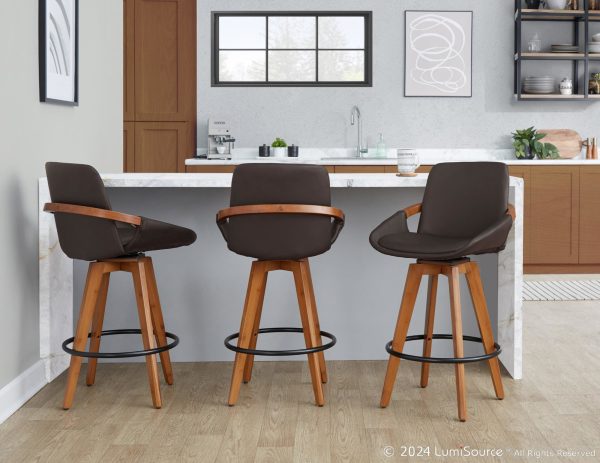 Cosmo 26 Inch Mid Century Swivel Counter Stool Walnut Bamboo 1