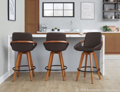 Cosmo 26-Inch Mid-Century Swivel Counter Stool Walnut Bamboo