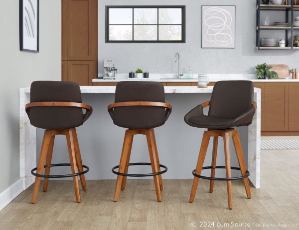 Cosmo 26 Inch Mid Century Swivel Counter Stool Walnut Bamboo