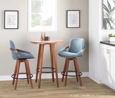 Cosmo 26-Inch Walnut and Blue Mid-Century Modern Counter Stool