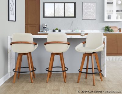 Cosmo 26-Inch Walnut and Cream Mid-Century Modern Counter Stool