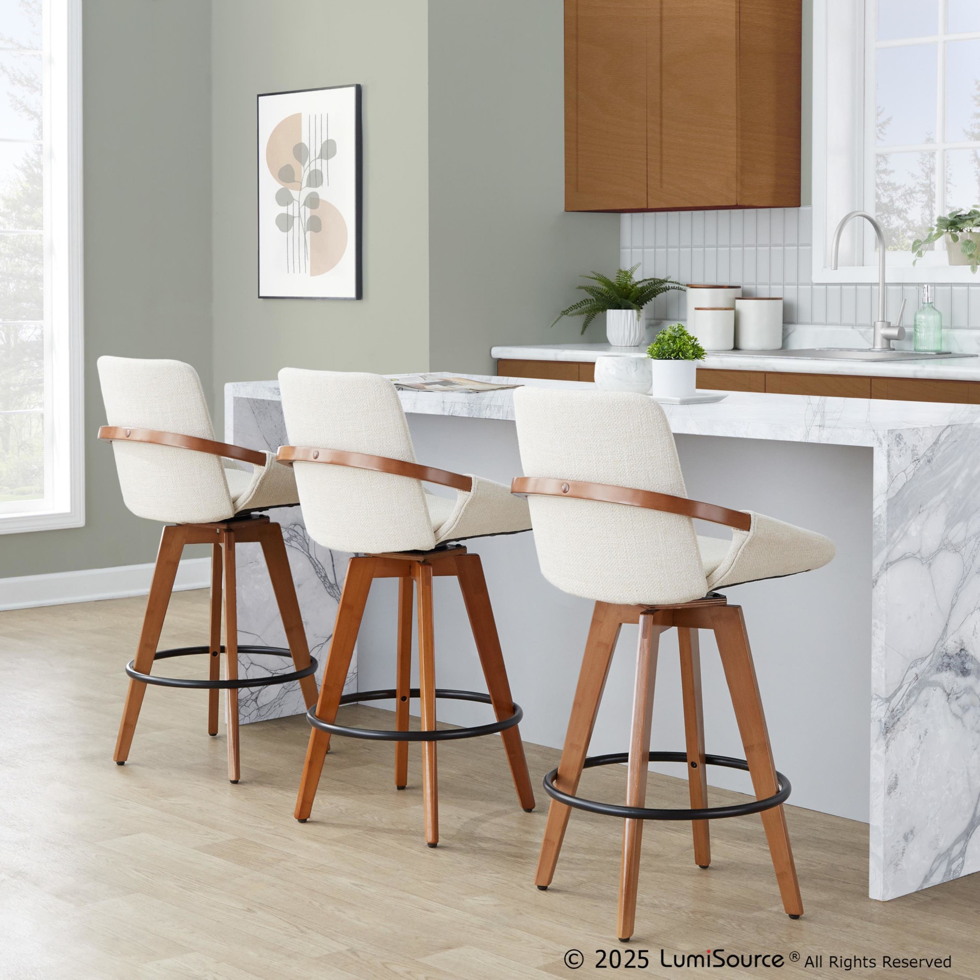 Cosmo 26 Mid-Century Walnut Bamboo Swivel Counter Stool 2 Cosmo 26 Mid-Century Walnut Bamboo Swivel Counter Stool - Image 2
