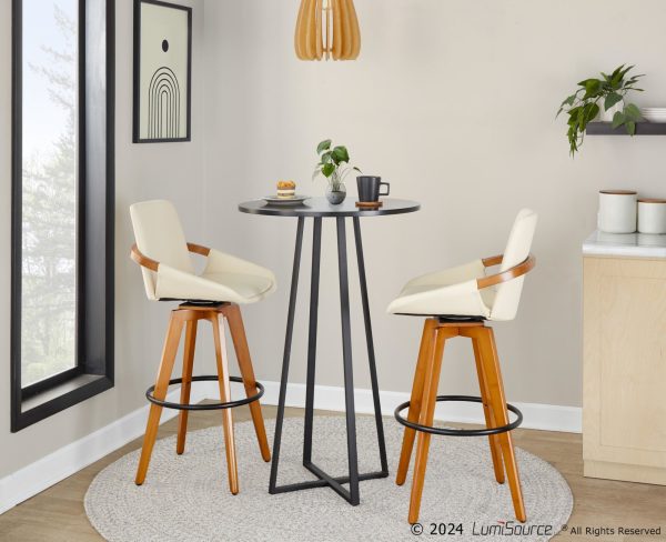 Cosmo 29 Inch Mid Century Modern Swivel Barstool Bamboo Cream 1