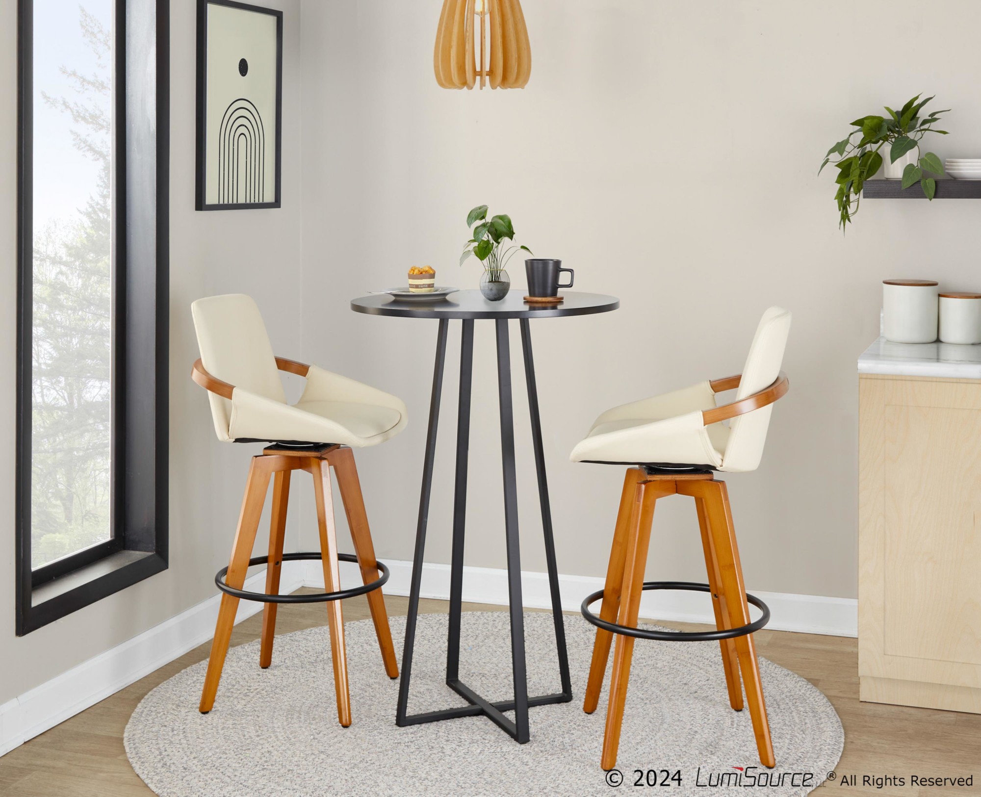 Cosmo 29-Inch Mid-Century Modern Swivel Barstool Bamboo Cream 2 Cosmo 29-Inch Mid-Century Modern Swivel Barstool Bamboo Cream - Image 2