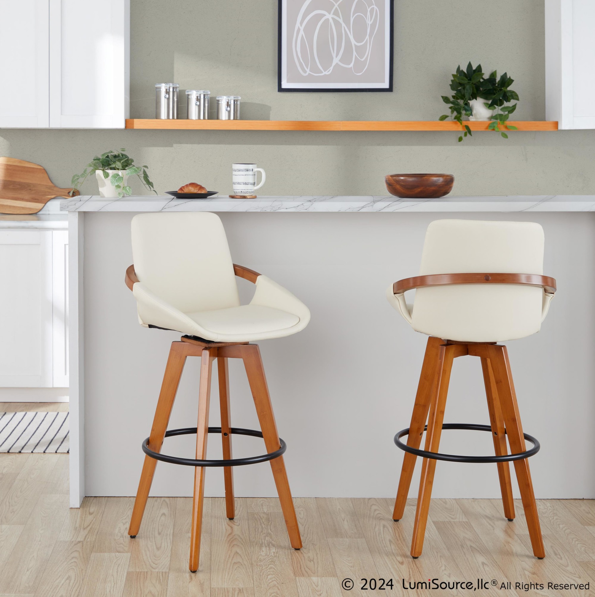 Cosmo 29-Inch Mid-Century Modern Swivel Barstool Bamboo Cream 3 Cosmo 29-Inch Mid-Century Modern Swivel Barstool Bamboo Cream - Image 3
