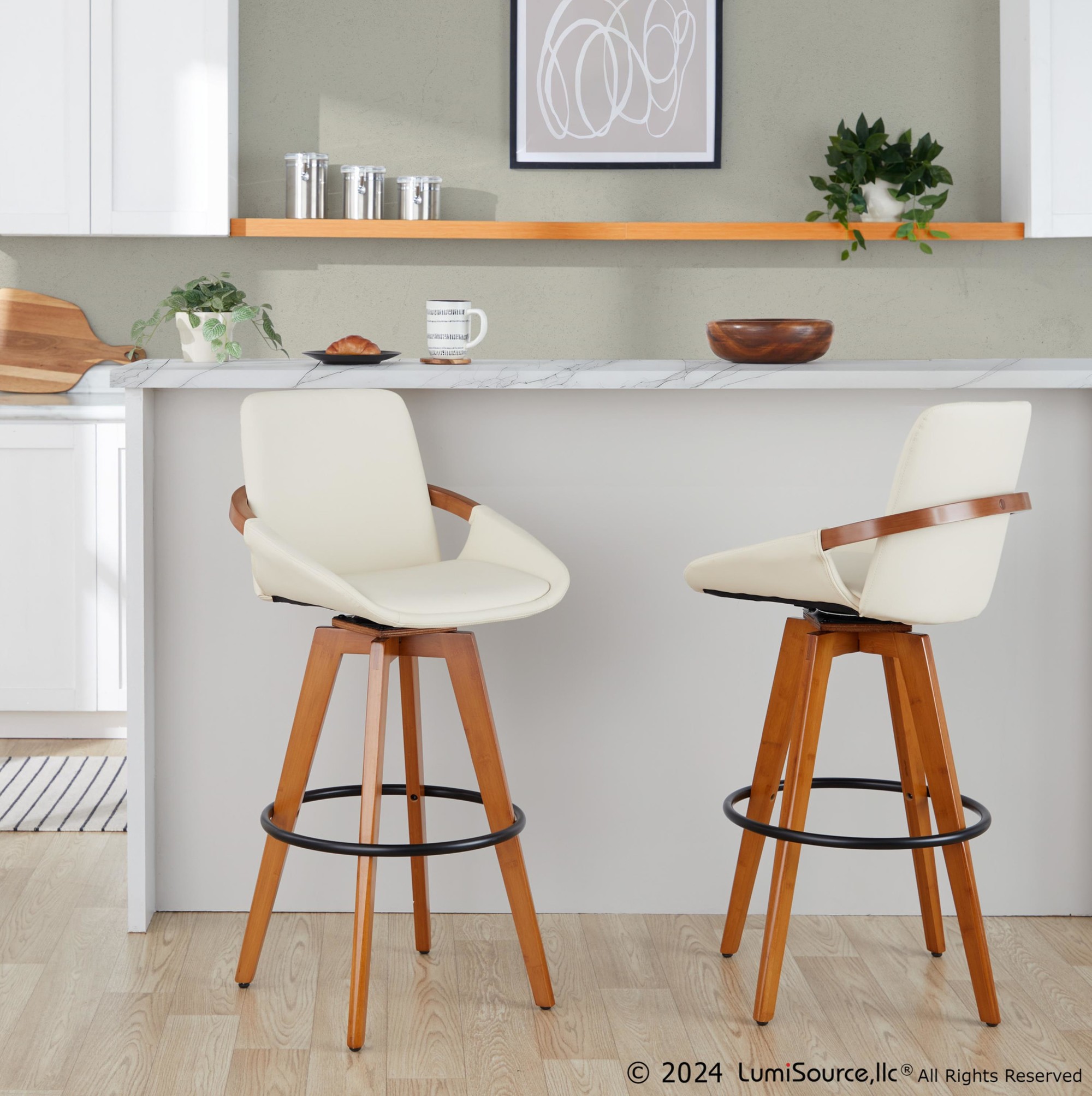 Cosmo 29-Inch Mid-Century Modern Swivel Barstool Bamboo Cream 4 Cosmo 29-Inch Mid-Century Modern Swivel Barstool Bamboo Cream - Image 4