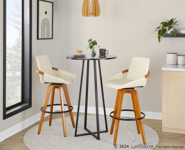 Cosmo 29 Inch Mid Century Modern Swivel Barstool Bamboo Cream