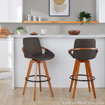 Cosmo 29-Inch Mid-Century Modern Swivel Barstool Walnut Bamboo