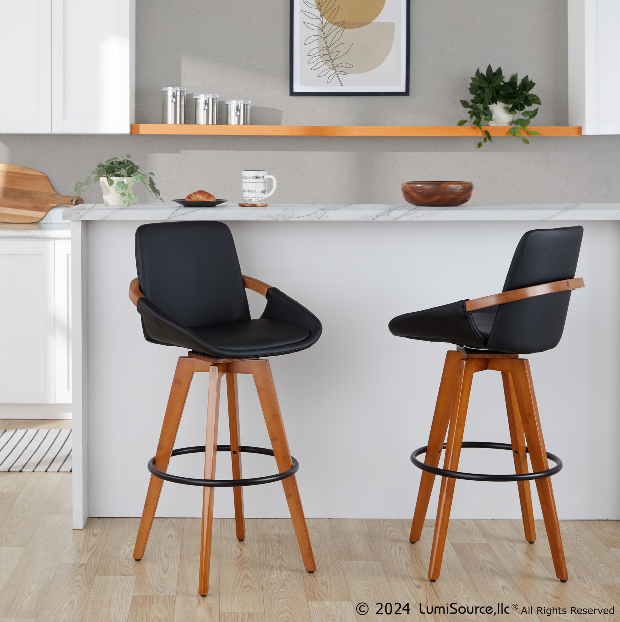 Cosmo 29-Inch Mid-Century Walnut Bamboo Swivel Barstool 2 Cosmo 29-Inch Mid-Century Walnut Bamboo Swivel Barstool - Image 2