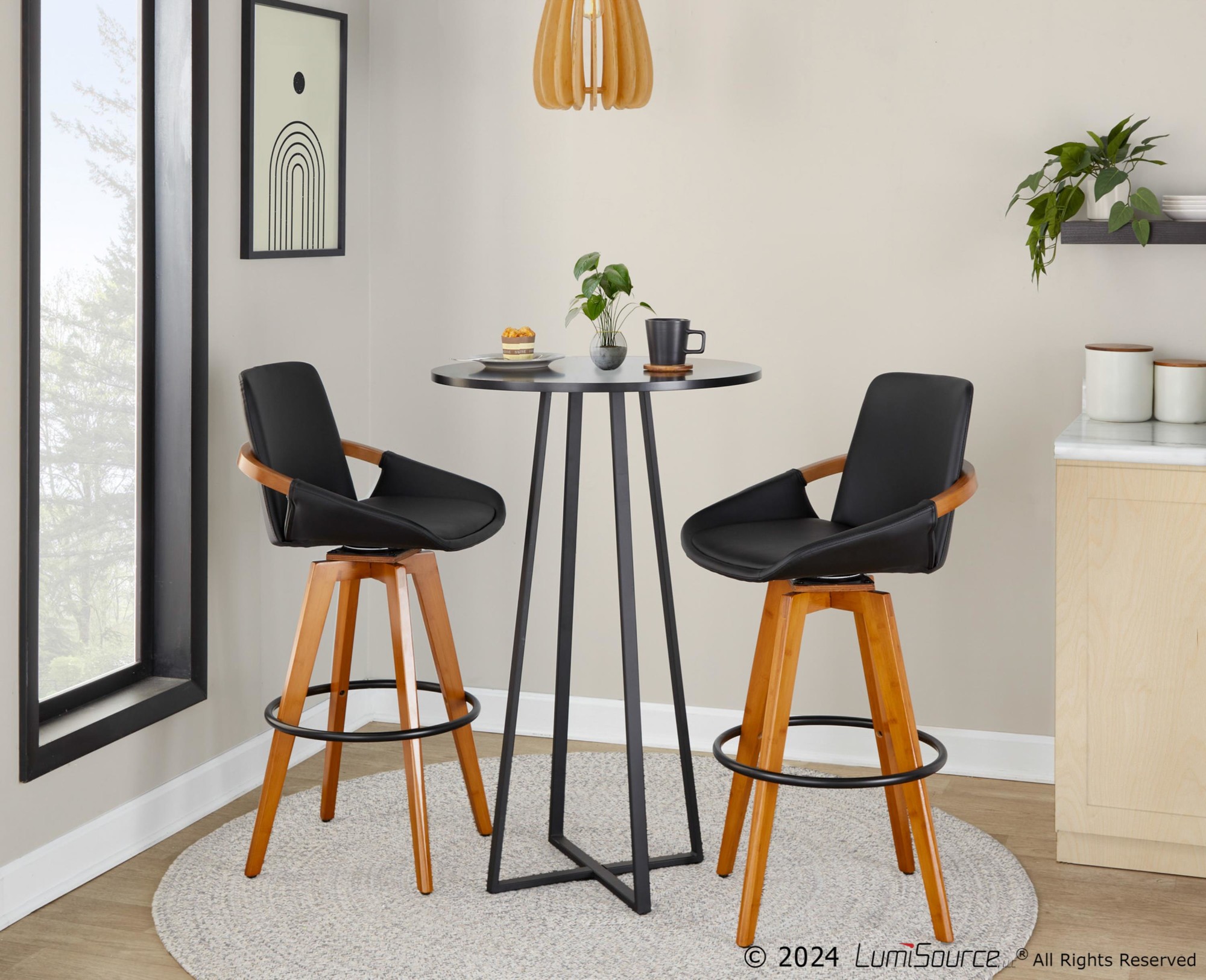 Cosmo 29-Inch Mid-Century Walnut Bamboo Swivel Barstool 3 Cosmo 29-Inch Mid-Century Walnut Bamboo Swivel Barstool - Image 3