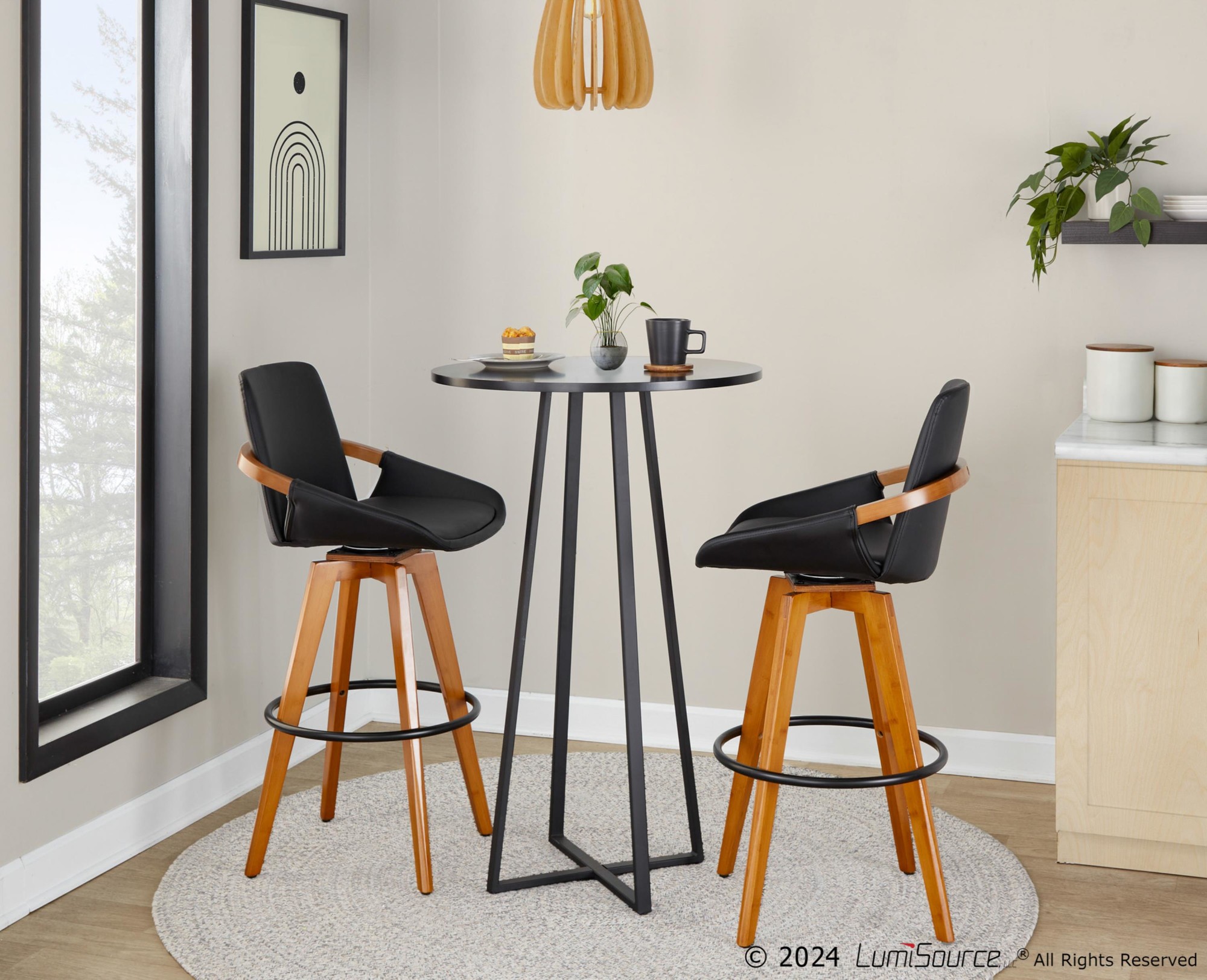 Cosmo 29-Inch Mid-Century Walnut Bamboo Swivel Barstool 4 Cosmo 29-Inch Mid-Century Walnut Bamboo Swivel Barstool - Image 4