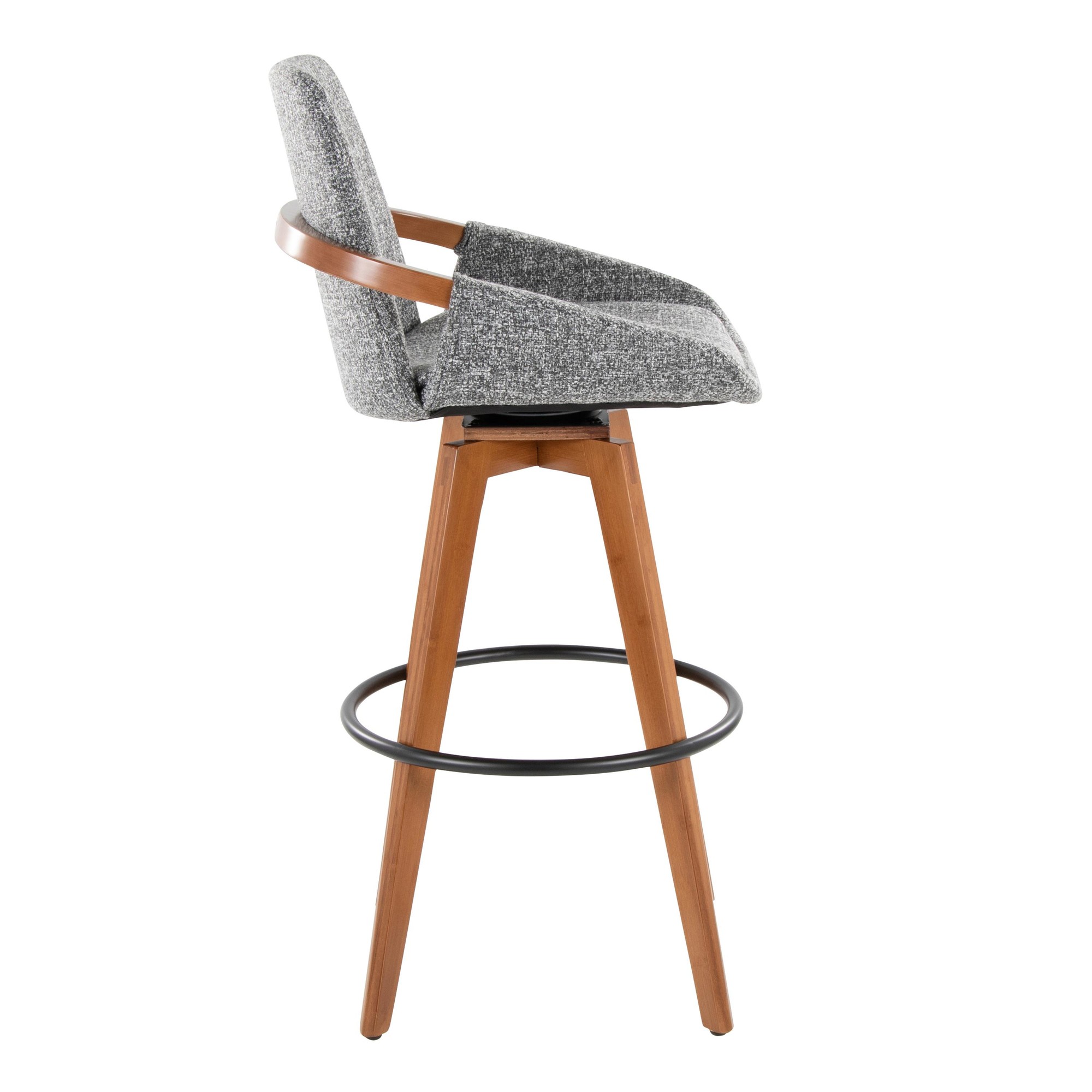 Cosmo 29-Inch Mid-Century Walnut Bamboo Swivel Barstool w/ Black Metal Footrest 4 Cosmo 29-Inch Mid-Century Walnut Bamboo Swivel Barstool w/ Black Metal Footrest - Image 4