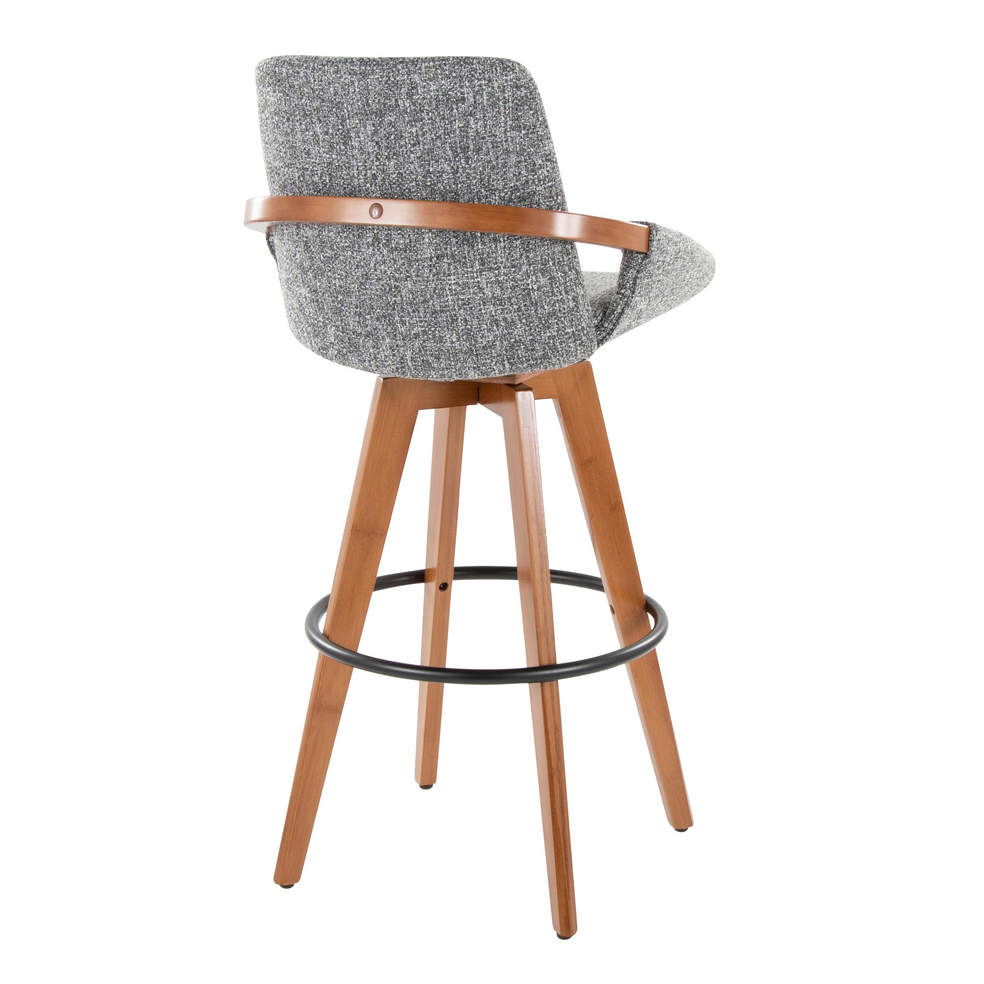 Cosmo 29-Inch Mid-Century Walnut Bamboo Swivel Barstool w/ Black Metal Footrest 5 Cosmo 29-Inch Mid-Century Walnut Bamboo Swivel Barstool w/ Black Metal Footrest - Image 5