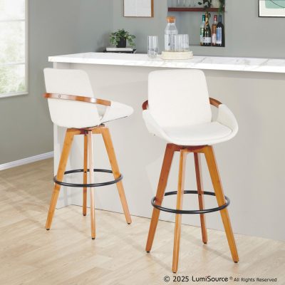 Cosmo 29 Inch Walnut Bamboo Mid-Century Swivel Barstool