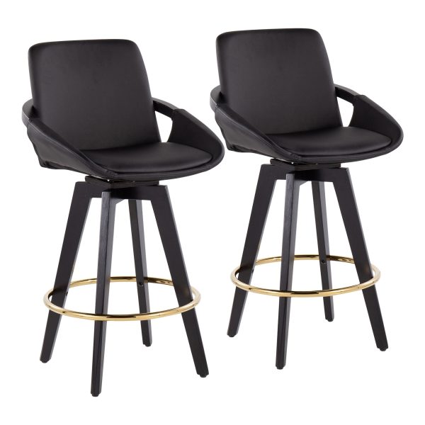 Cosmo Black Faux Leather Contemporary Swivel Counter Stool Set of 2 1
