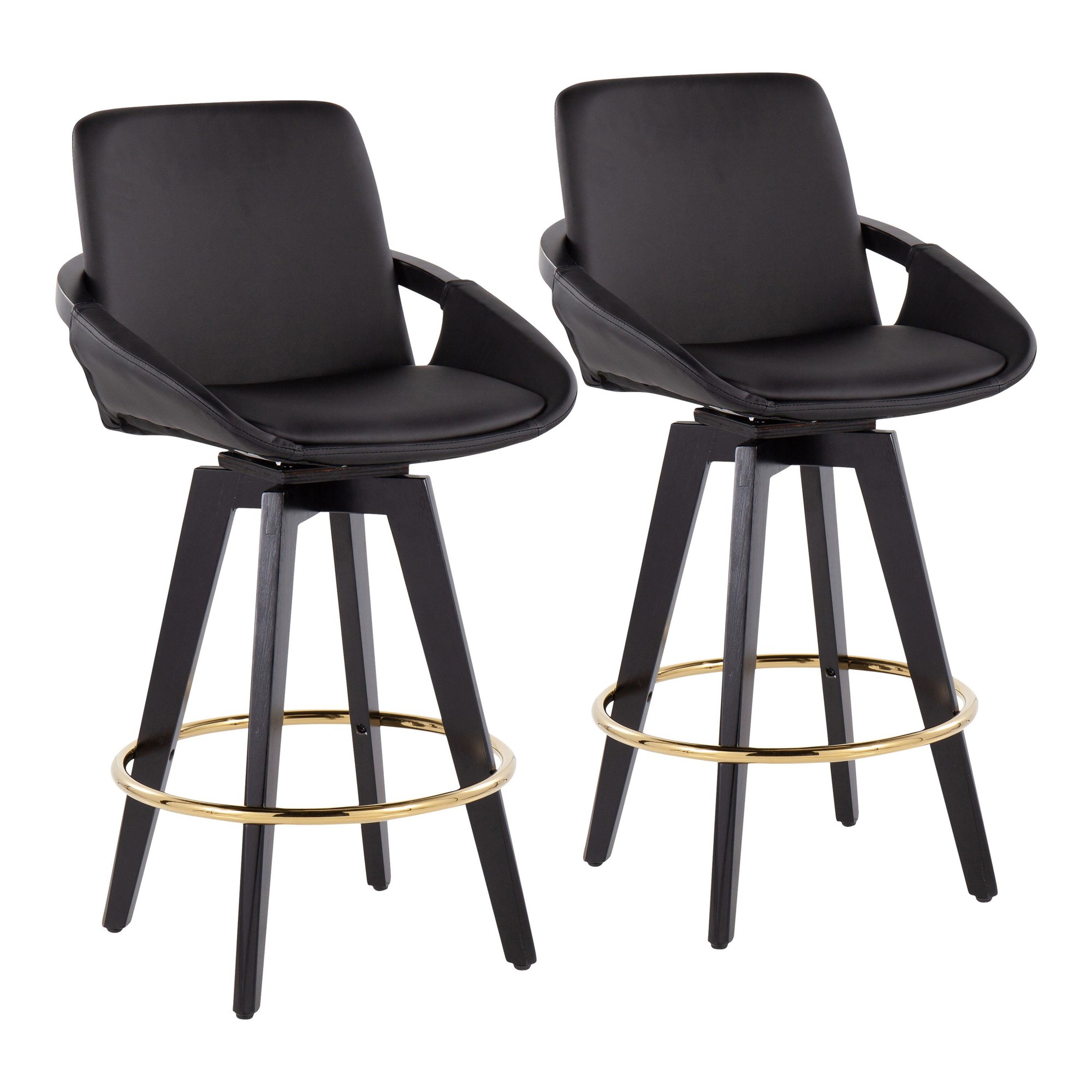 Cosmo Black Faux Leather Contemporary Swivel Counter Stool (Set of 2) 2 Cosmo Black Faux Leather Contemporary Swivel Counter Stool (Set of 2) - Image 2