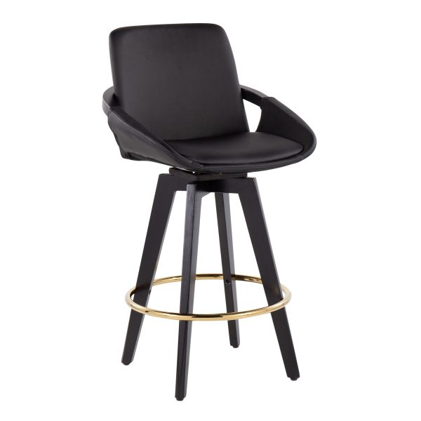 Cosmo Black Faux Leather Contemporary Swivel Counter Stool Set of 2 2