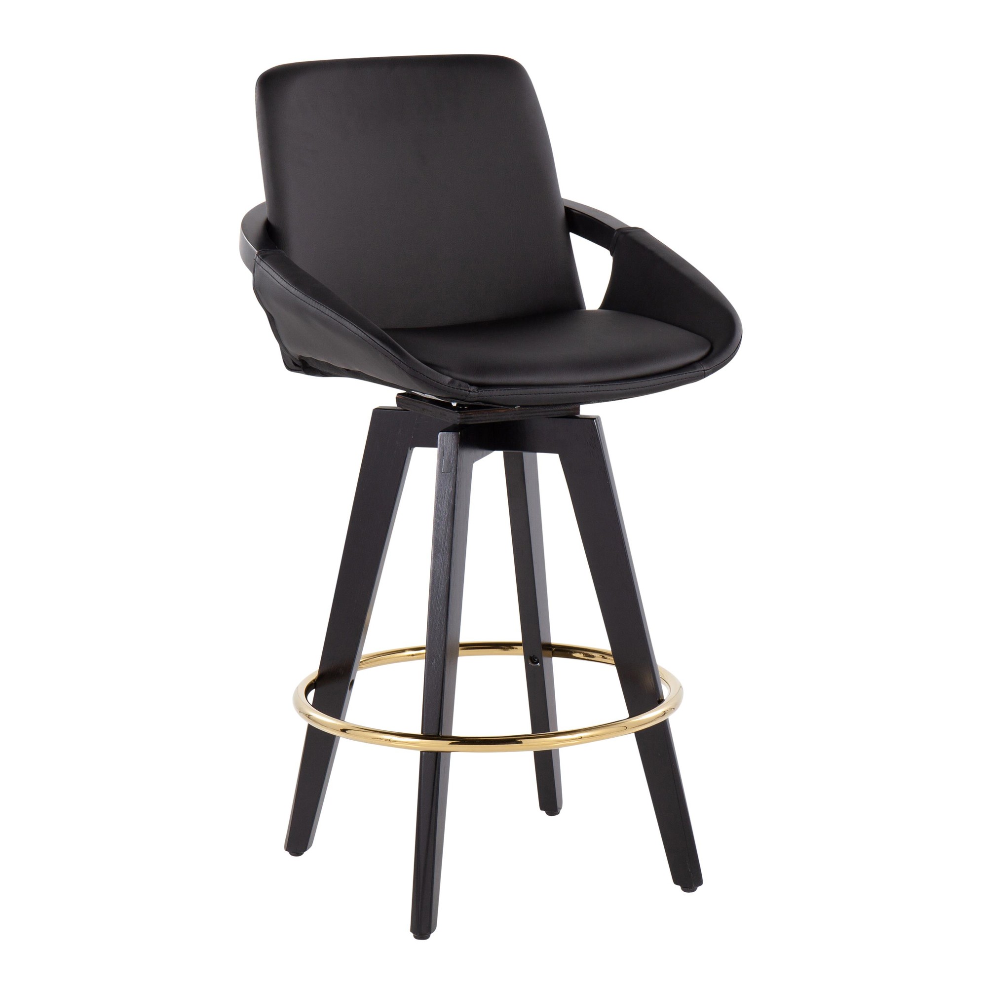 Cosmo Black Faux Leather Contemporary Swivel Counter Stool (Set of 2) 3 Cosmo Black Faux Leather Contemporary Swivel Counter Stool (Set of 2) - Image 3
