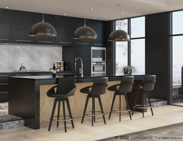 Cosmo Black Faux Leather Contemporary Swivel Counter Stool Set of 2