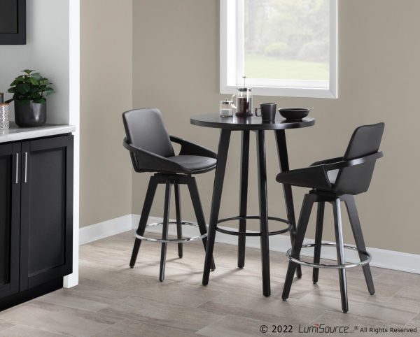 Cosmo Black Faux Leather Contemporary Swivel Counter Stools Set of 2 1