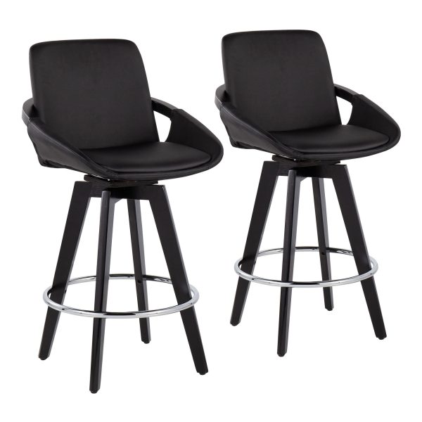 Cosmo Black Faux Leather Contemporary Swivel Counter Stools Set of 2 3