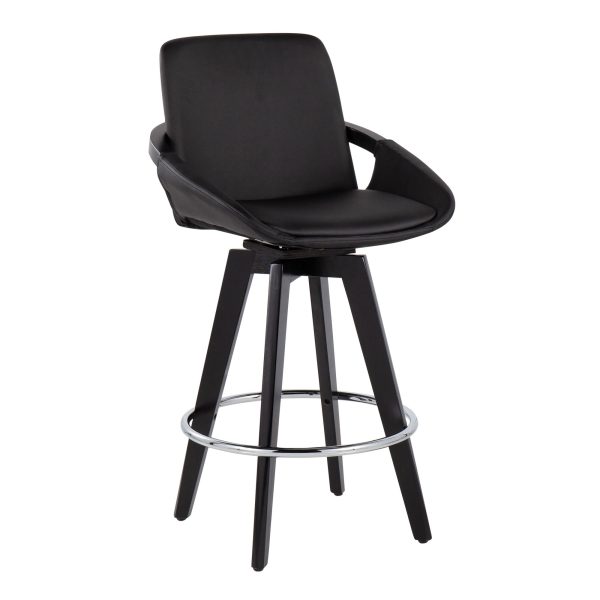 Cosmo Black Faux Leather Contemporary Swivel Counter Stools Set of 2 4
