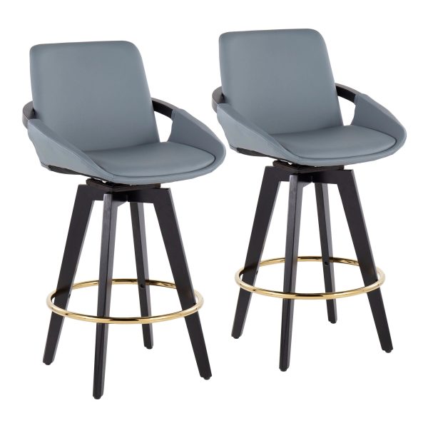 Cosmo Black Wood Contemporary Grey Faux Leather Counter Stools Set of 2 1