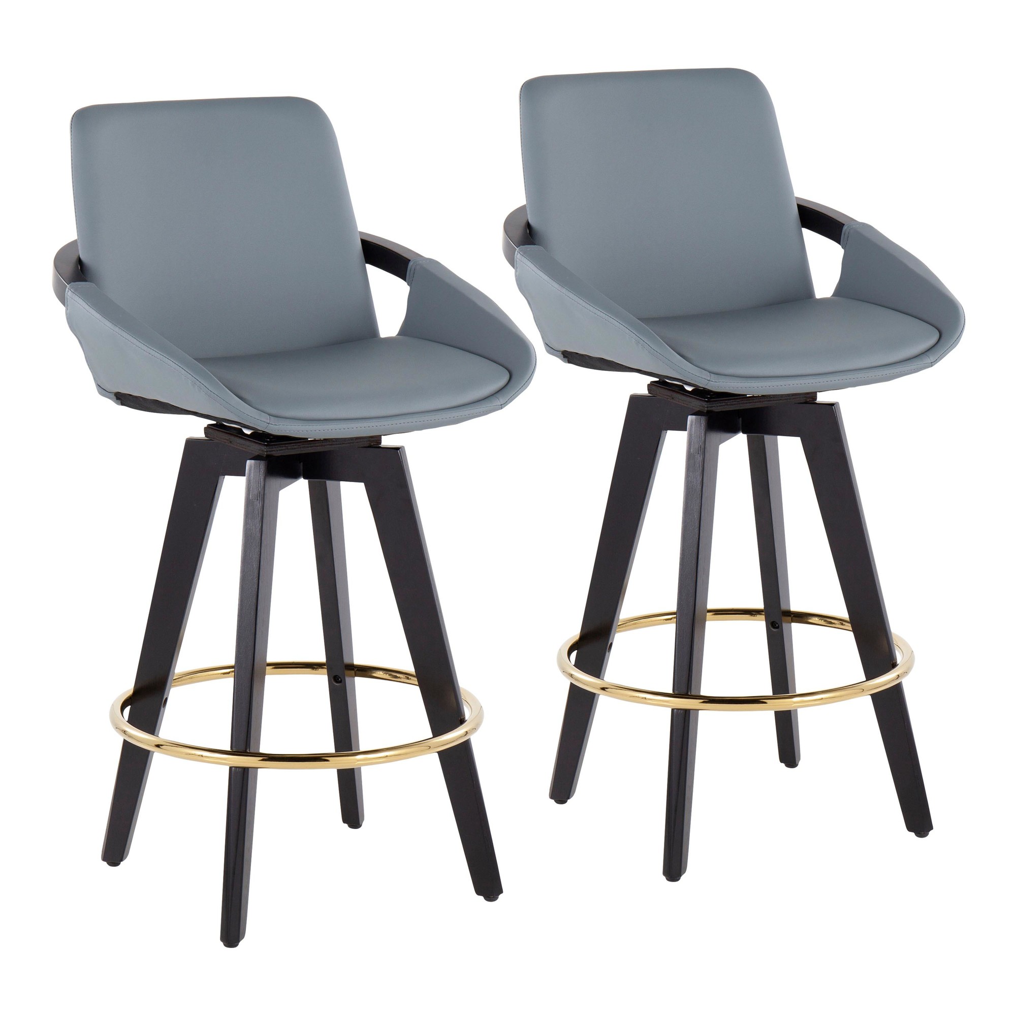 Cosmo Black Wood Contemporary Grey Faux Leather Counter Stools (Set of 2) 2 Cosmo Black Wood Contemporary Grey Faux Leather Counter Stools (Set of 2) - Image 2
