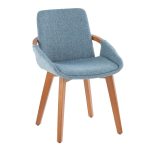 Cosmo Blue Mid-Century Modern Walnut Bamboo Accent Chair