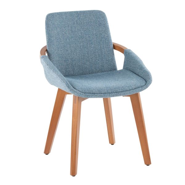 Cosmo Blue Mid Century Modern Walnut Bamboo Accent Chair 1